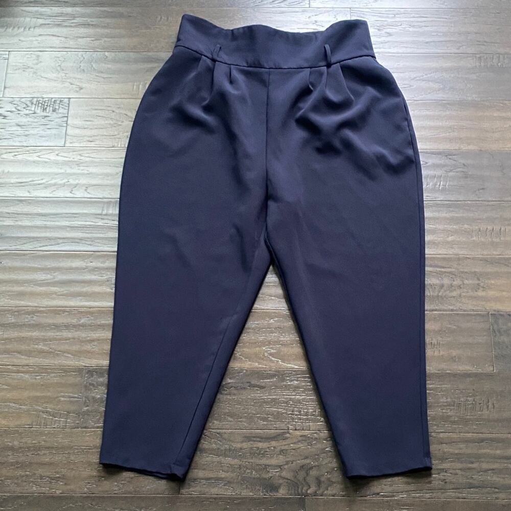 ASOS Cropped Trouser Pant Womens Sz 14 Navy Blue High Waisted